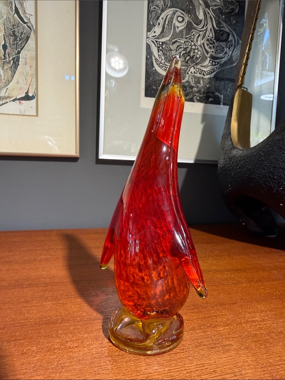 Alta glass amberina penguin sculpture rare unique